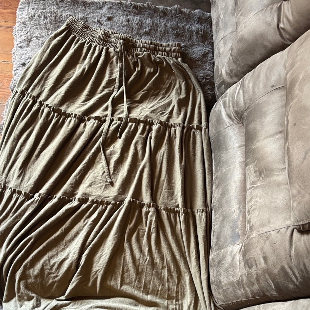 Zenana Outfitters Khaki Tiered Maxi Skirt